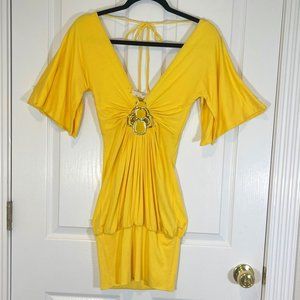 Sky Jewel Bubble Hem Butterfly Sleeve Y2K Dress Yellow XS. Wore once